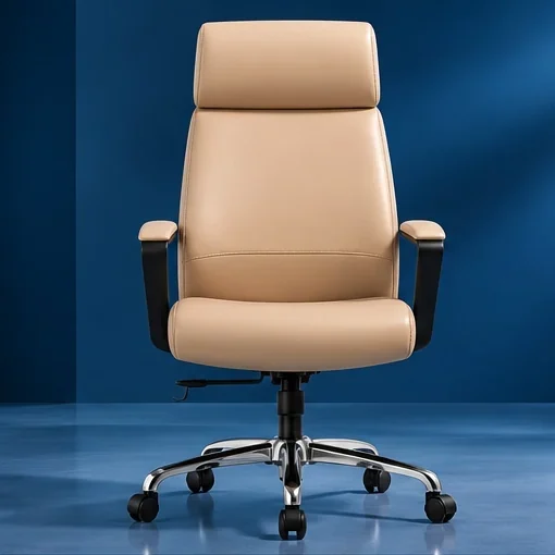 High-back leatherette office chair with chrome base