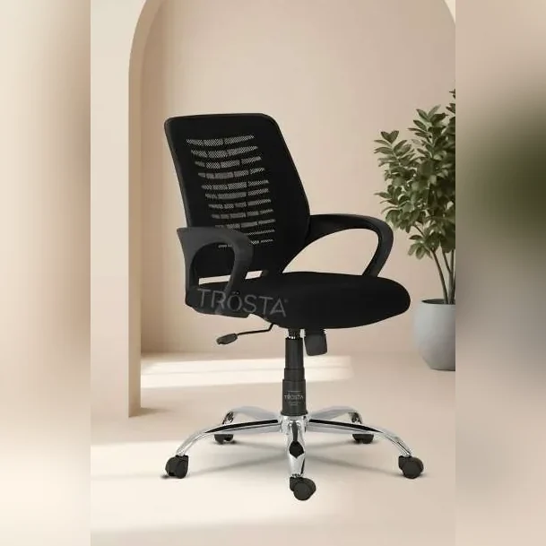 Sudam 805 black mesh office chair with curved armrests