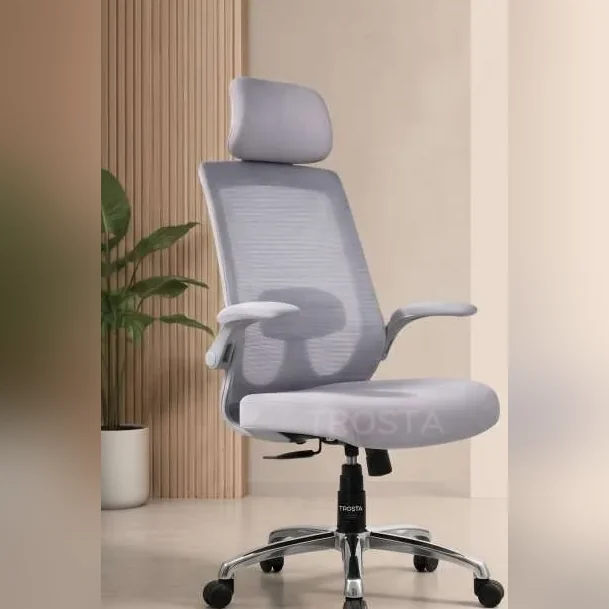 Sudam Amaze high-back ergonomic chair in grey mesh with adjustable headrest