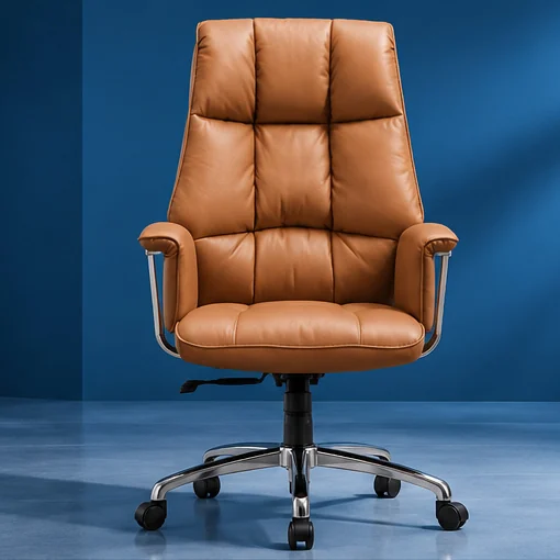 Sudam Bubble HB executive chair in cognac leatherette with tufted cushions, front view